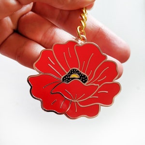 Poppy Enamel Keychain, Floral keychain, Flower Hard Enamel Key chain, Poppy Field Enamel Keyring image 4