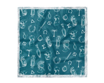 Teal Greek Goddess Silk Scarf (Greek Silk hair scarf)