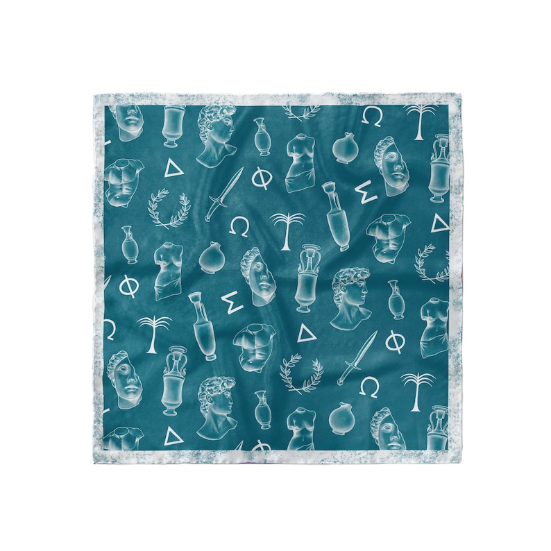 Teal Greek Goddess Silk Scarf Greek Silk hair scarf image 1