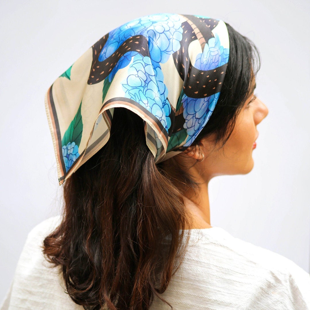 Black Snake Hydrangea Silk Silk Hair Scarf, Unique Plant