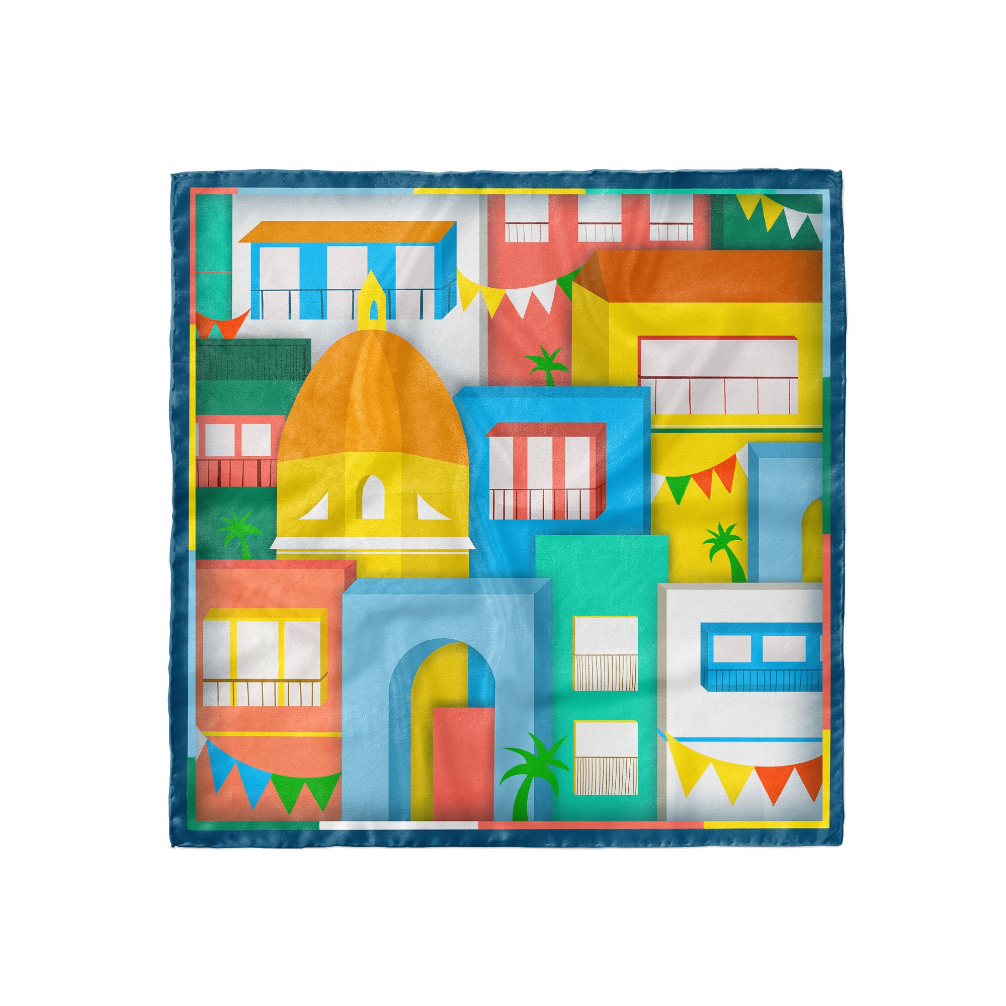 Cartagena Bandana Cotton Bandana, Colombia Buildings Scarf, Soft Cotton Bandana, Hair Scarf, Kerchief, Hand Drawn Architecture Bandana,dog