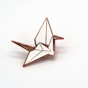 Origami Crane Swan Enamel Pin Needle Minder / Paper Birds White Pin image 2