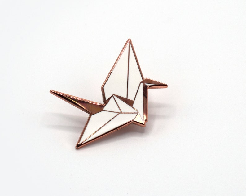 Origami Crane Swan Enamel Pin Needle Minder / Paper Birds White Pin image 2