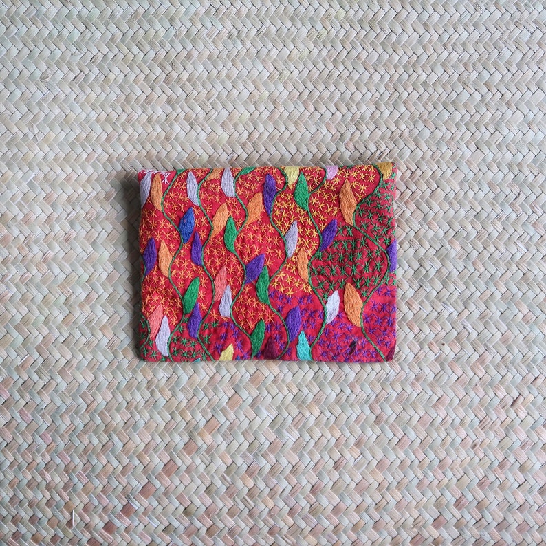 Colourful Embroidered Small Purse: Handmade Madagascar Artisan Geometric stars design African Purse
