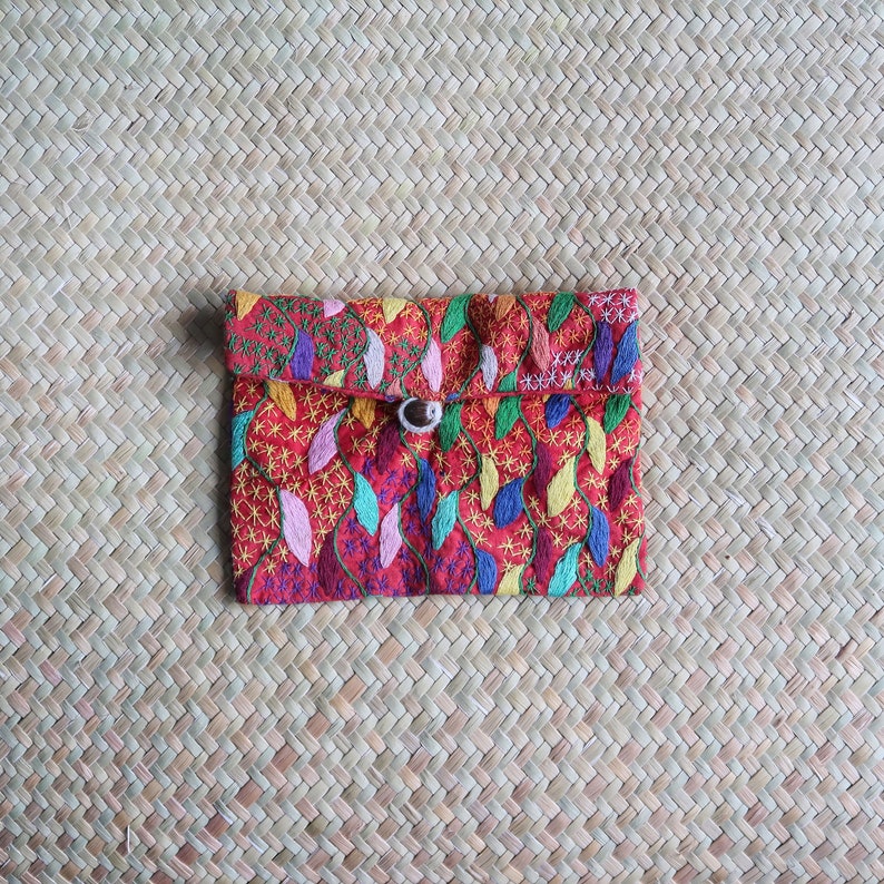 Colourful Embroidered Small Purse: Handmade Madagascar Artisan Geometric stars design African Purse