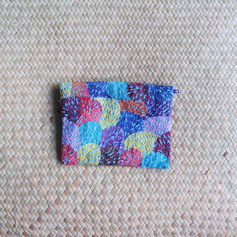 Colourful Small Purse: Handmade Purse Embroidered Madagascar Geometric stars design Artisan African