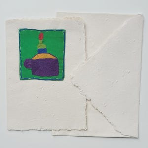 Cartão de felicitações: Motivo bordado à mão - Artesanal - Madagascar - Africano - Cartão de ocasião - Costurado - Arte têxtil