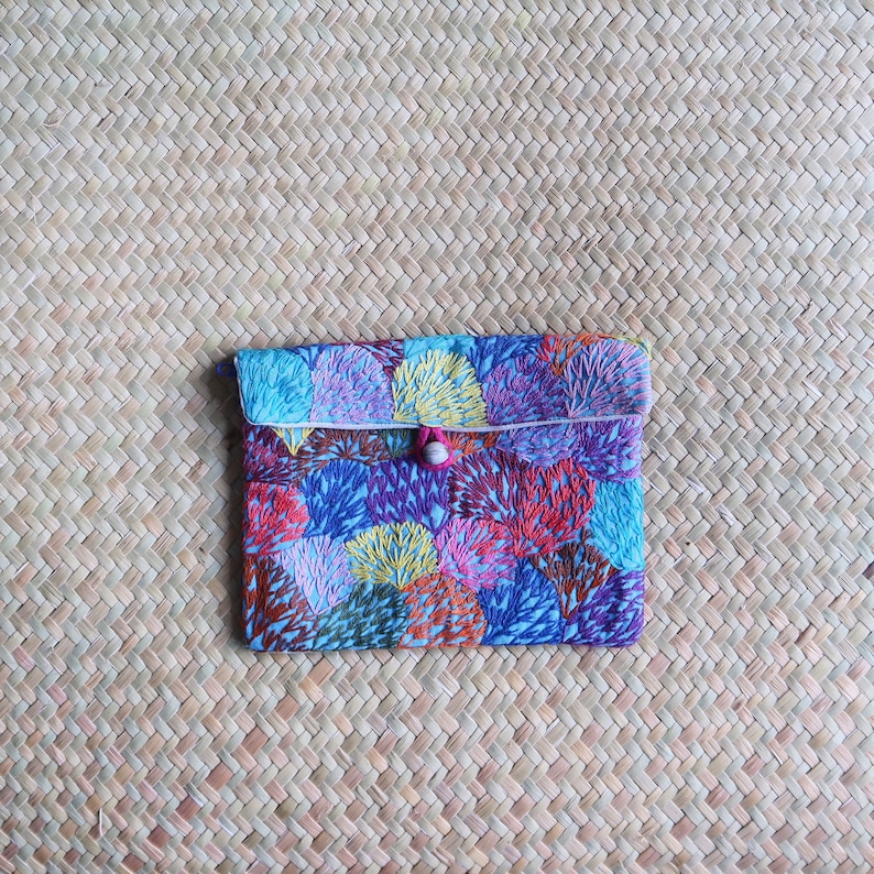 Colourful Small Purse: Handmade Purse Embroidered Madagascar Geometric stars design Artisan African