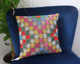 Cushion Cover: Handmade - Embroidered - Madagascar - Colourful - African - Artisan - Ethical - Home Decor