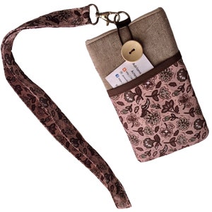 Stoffen telefoonhoes Lanyard, Floral Fabric telefoonhoes Lanyard, Gewatteerde telefoonhoes met zak, Telefoonhoes voor vrouwen, nektas voor mobiele telefoon