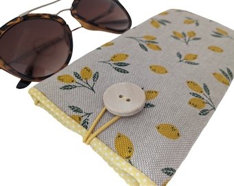 Lemon fabric sunglasses case Soft, Reading glasses case padded, Personalized gifts for her