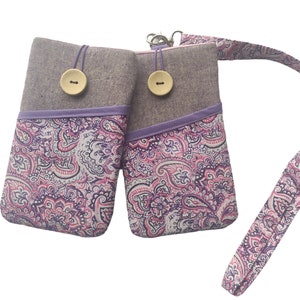 Fabric phone case Lanyard, Floral Fabric phone sleeve Lanyard, Padded Phone sleeve with pocket, Phone sleeve for women, cell phone neck bag