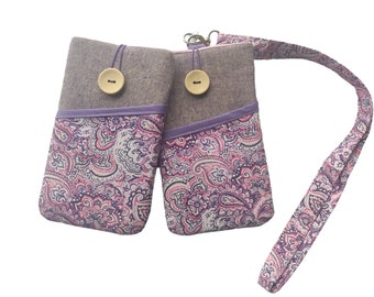 Étui de téléphone en tissu lanière, lanière de manchon de téléphone en tissu floral, manchon de téléphone rembourré avec poche, manchon de téléphone pour les femmes, sac de cou de téléphone portable