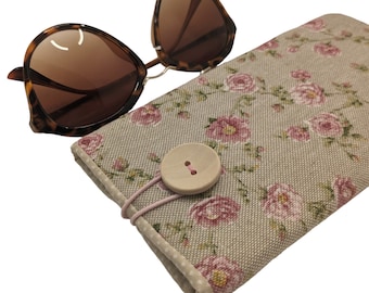 Étui à lunettes de soleil floral étui à lunettes doux, étui à lunettes de lecture floral rembourré, étui à lunettes en tissu pivoine, cadeaux personnalisés pour elle