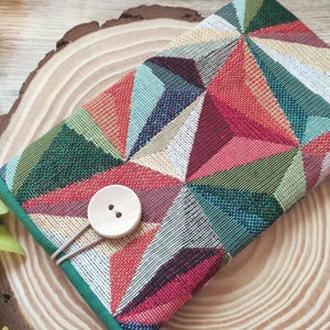 Handmade Padded Cell Phone Pouch with geometric tapestry fabric