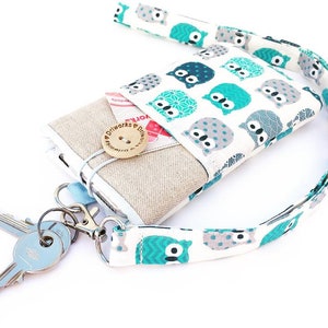 Cartera para teléfono inteligente, funda para teléfono de búho, bolsa de tela para teléfono con cordón, billetera para teléfono móvil, correa para el cuello de la funda del teléfono, regalo para amantes del búho, bolsa para el cuello