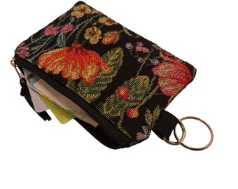 Black Flowered Coin Purse Little Zipper Pouch Coin Pouch Black Flowered Coin Purse Little Zipper Pouch Coin Pouch
