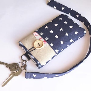 Fabric phone case Lanyard, Stars Fabric phone sleeve Lanyard, Padded Phone sleeve with pocket, Phone sleeve for women, cell phone neck bag image 3