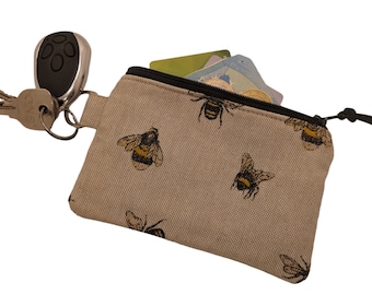 Bee Print Coin Purse with keychain wallet pouch small zipper cardholder gift for her