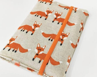 Double porte-passeport tissu renards orange