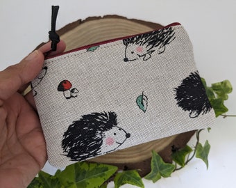 Hedgehog coin purse small zipper pouch coin pouch tiny wallet boho zipper purse wallet retro vegan purse minimalistic