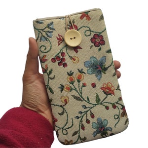 Pochette florale pour téléphone, étui pour téléphone en tissu, housse pour téléphone portable, cadeau pour elle, pochette pour smartphone, étui pour téléphone rembourré, étui pour téléphone pour femme