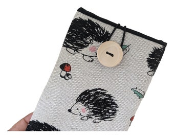 Hedgehog Fabric Smartphone Pouch, Fabric phone case Padded,  Hedgehog Lover Phone pouch, Cell phone pouch, Women's Phone Sleeve