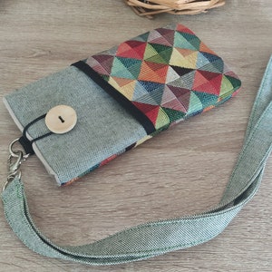 Lanière géométrique de douille de smartphone, couverture de téléphone portable, cas protecteur de téléphone de tissu, pochette de téléphone avec la fente de carte, lanière de douille de téléphone