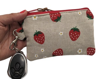 Strawberry keychain wallet purse small zipper card pouch vegan zipper purse tiny wallet, earphones pouch, gift card bag