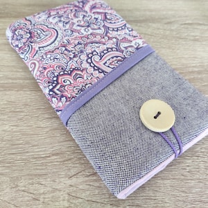 Étui de téléphone en tissu, manchon de téléphone en tissu violet, manchon de téléphone rembourré avec poche, manchon de téléphone pour les femmes, sac de téléphone portable