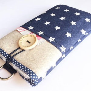 Fabric phone case Lanyard, Stars Fabric phone sleeve Lanyard, Padded Phone sleeve with pocket, Phone sleeve for women, cell phone neck bag image 4