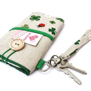 Phone sleeve ladybug, Padded phone wristlet , Fabric phone sleeve wristlet, Padded smartphone sleeve, Fabric Phone pouch wrist strap
