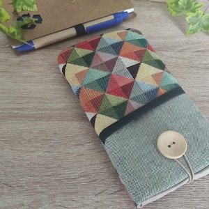 Geometric Phone pouch, Fabric phone case, Cell phone cover, gift for her, Smartphone Pouch, Padded phone case, Women&#39;s Phone Sleeve