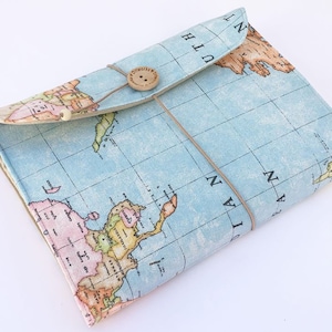 Adjustable book cover, World Map Book Sleeve, Book pouch, paperback book cover, Book lover, Fabric book cover World Map, Gift for travelers