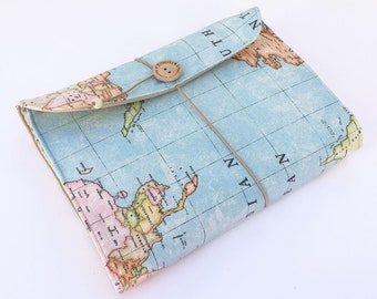 Adjustable book cover, World Map Book Sleeve, Book pouch, paperback book cover, Book lover, Fabric book cover World Map, Gift for travelers