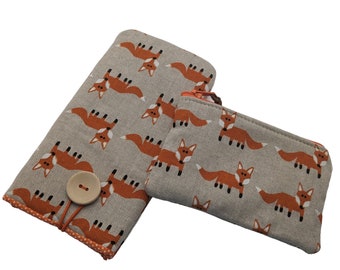 Fox fabric glasses case Soft & small zipper coin purse Fox, Birthday Gift for Women Gift Set, Christmas Gift Set, Gifts For Her, Fox Lover