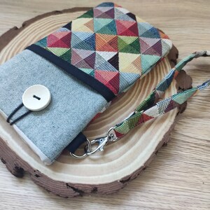 Funda de muñeca geométrica para teléfono móvil, funda acolchada para teléfono, funda para smartphone, pulsera tipo cartera para teléfono móvil