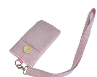 Étui de téléphone rose lanière, lanière de pochette de téléphone en tissu, manchon de téléphone rembourré, étui de portefeuille de téléphone en tissu, lanière de sac de téléphone portable