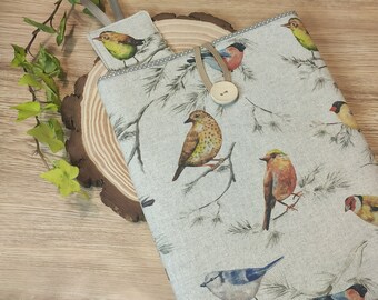 Pochette de livre d'oiseaux avec fermeture avec signet en tissu