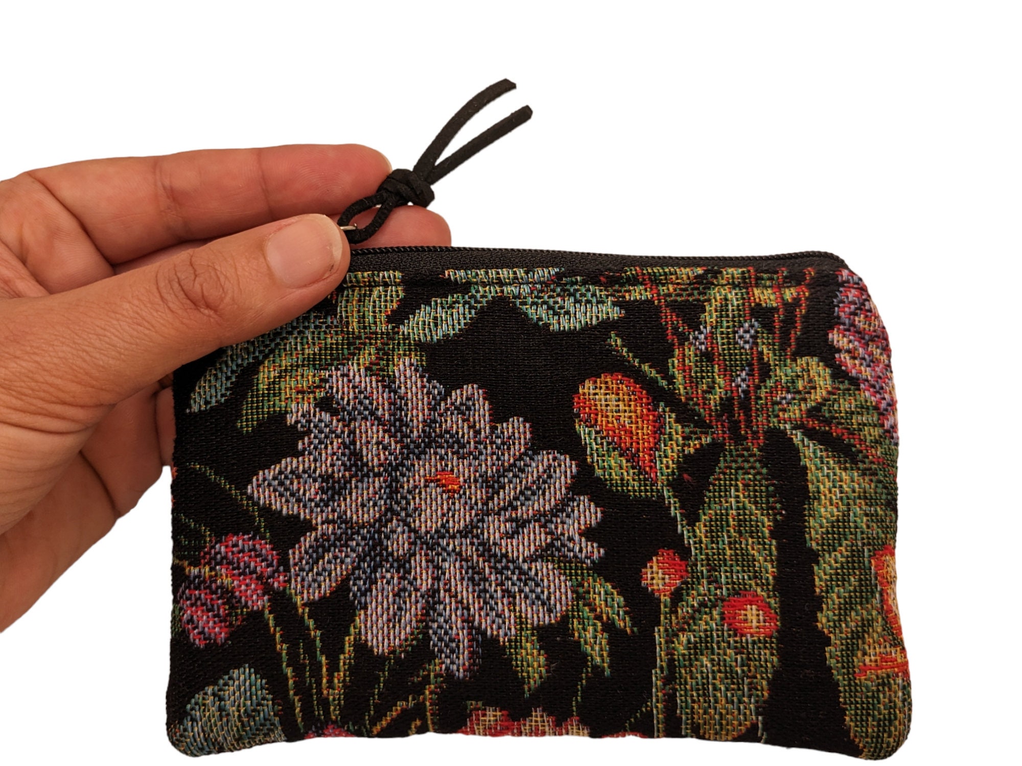 Black Flowered Coin Purse Little Zipper Pouch Coin Pouch Black Flowered Coin Purse Little Zipper Pouch Coin Pouch