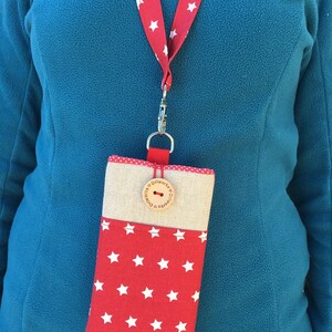 Fabric phone case Lanyard, Stars Fabric phone sleeve Lanyard, Padded Phone sleeve with pocket, Phone sleeve for women, cell phone neck bag image 6
