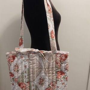 Handmade Quilted Cotton Large Everyday Tote Bag - Stiches n' Roses image 5