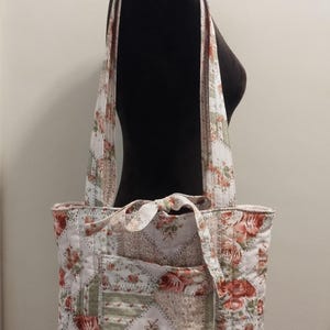 Handmade Quilted Cotton Large Everyday Tote Bag - Stiches n' Roses image 4