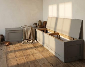 Baupläne für eine Eckbank zum Selbermachen | Bauplan für eine Sitzbank mit integriertem Stauraum | PDF für eine Küchennische im Landhausstil | Leitfaden für Holzbearbeitungsanfänger | Echo Walls