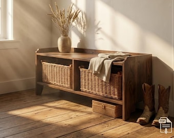 DIY Storage Bench Plans | Entryway Shoe Storage PDF | Modern Rustic Plywood Furniture Build | Beginner Woodworking Guide | Mudroom Bench
