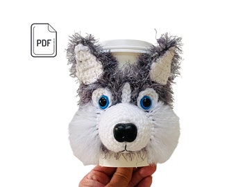 Husky Crochet Pattern, Siberian Husky Dog, Cup Cozy Pattern, Realistic Dog Breed Crochet, Dog Cozy Pattern, Dog Lover's Crochet Dog Gift