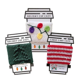 Easy Holiday Cup Cozy Pattern Bundle + Cup Cozy Printable Templates, Christmas Crochet Pattern, Stocking Stuffer, Crochet Gift Pattern