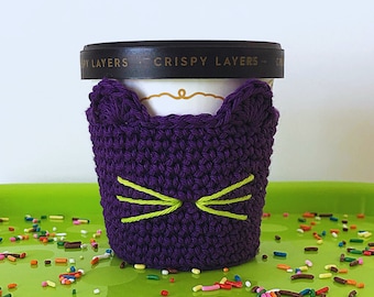 Patrón + imprimible de funda para helado de gato a crochet
