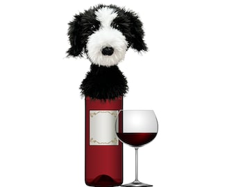 Bernedoodle Wine Bottle Cover - Bar Decor Gift for Dog Moms