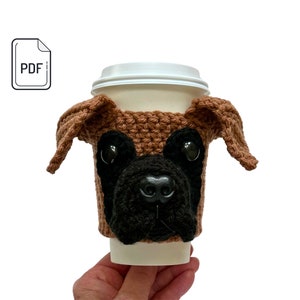 Boxer Cup Cozy Pattern, Boxer Crochet Pattern, Realistic Dog Crochet Pattern, Crochet Dog Breed, Dog Lover’s Pattern, Crochet Gift Pattern